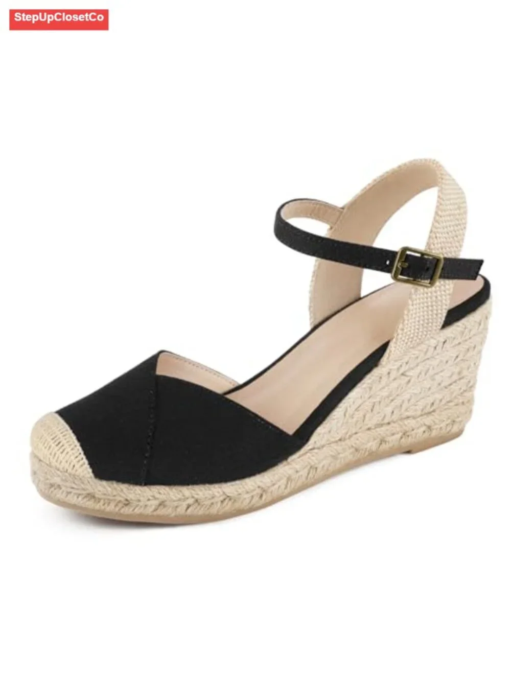 Closed Toe Platform Espadrilles Wedge Sandals with Buckle Ankle Strap